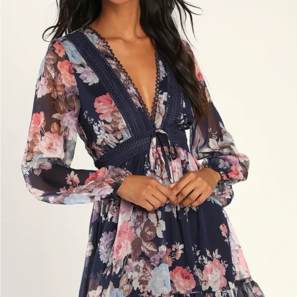 Lulus Sweetness Season Floral Long Sleeve Mini Dress